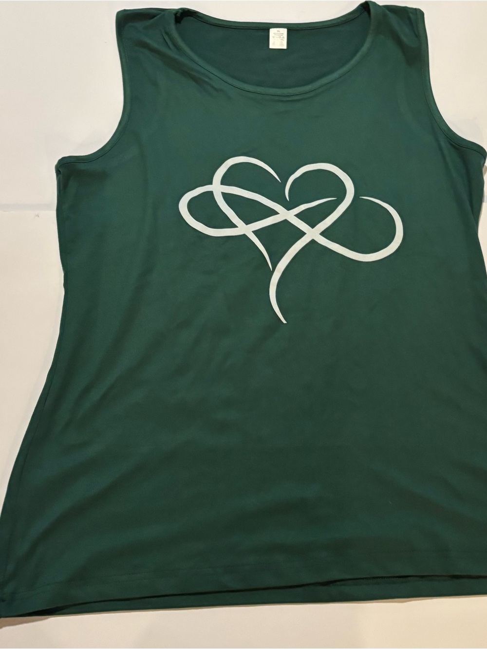 SHEIN Forest Green Sleeveless Tank with White Heart Knot Graphic
